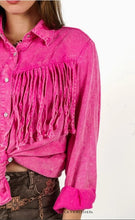 Load image into Gallery viewer, Lucky &amp; Blessed Plus Size Pink Mineral Wash Denim Western Shirt W Fringe Yoke TO459-PK

