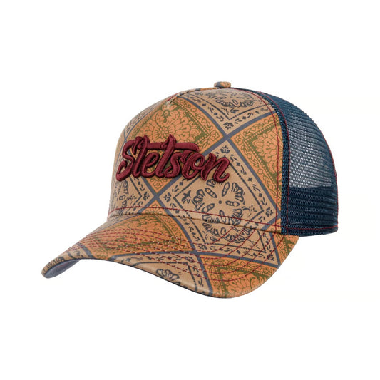 Stetson Vintage Print Trucker 7741125 Cap in Blue/Beige