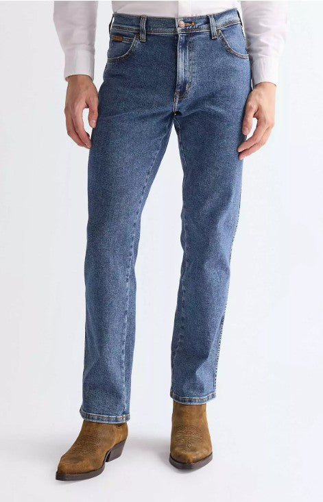Wrangler W12133010 Texas Medium Stretch Straight Jeans in Stonewash