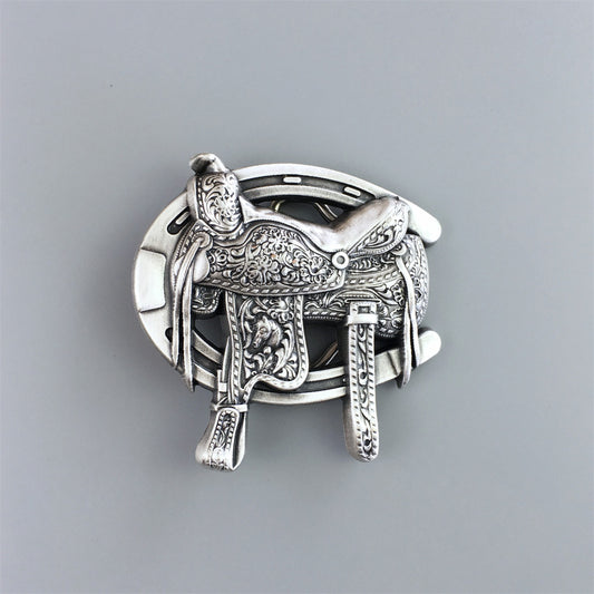 New Original Vintage Silver Plated Western Saddle Horse Shoe Belt Buckle WT140SL