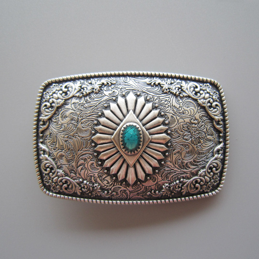 New Vintage Silver Plated Southwest Enamel Totem Rectangle Belt Buckle WT144SL