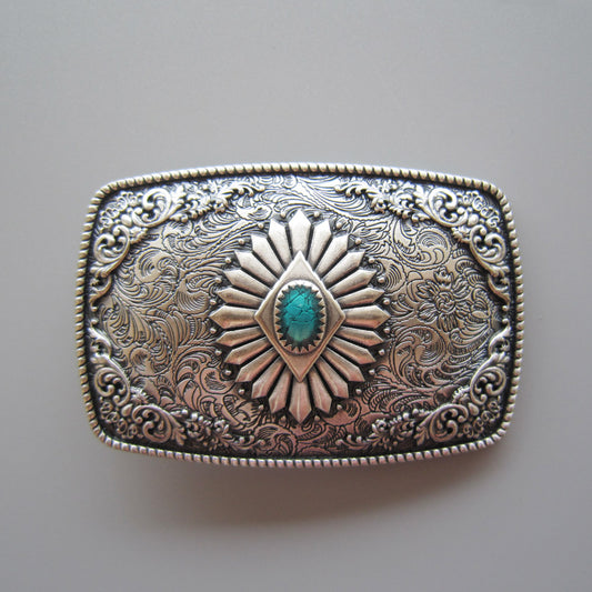 New Vintage Silver Plated Southwest Enamel Totem Rectangle Belt Buckle WT144SL