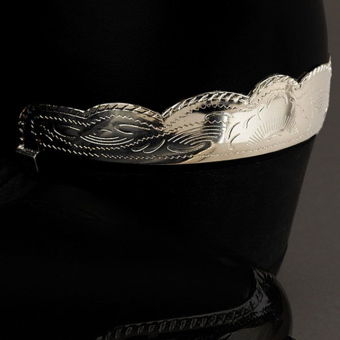 Western Express Engraved Silver Heel Guards with Scalloped Edges WX-36