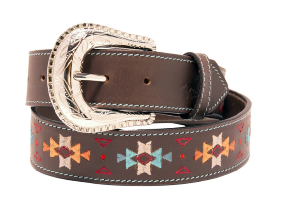 Western Express XM-3900 Southwestern Embroidery Top Grain Leather Belt Brown
