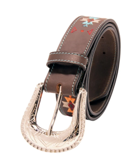 Western Express XM-3900 Southwestern Embroidery Top Grain Leather Belt Brown