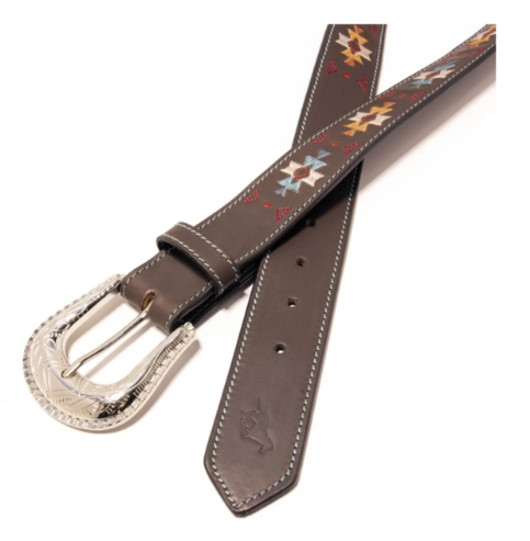 Western Express XM-3900 Southwestern Embroidery Top Grain Leather Belt Brown