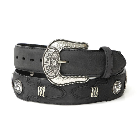 XM-1281JD Black Leather, Silver Plated Jack Daniel's Buckle & Conchos