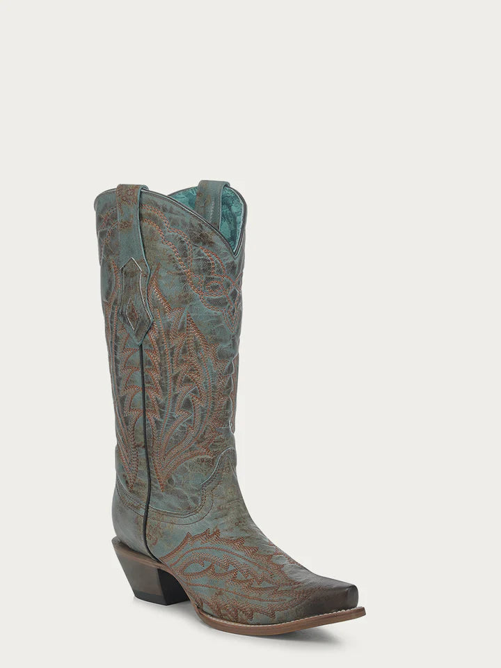 Corral Z5345 Ladies Embroidery Vintage Worn Turquoise Cowboy Boots