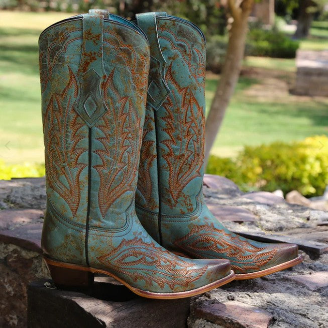 Corral Z5345 Ladies Embroidery Vintage Worn Turquoise Cowboy Boots