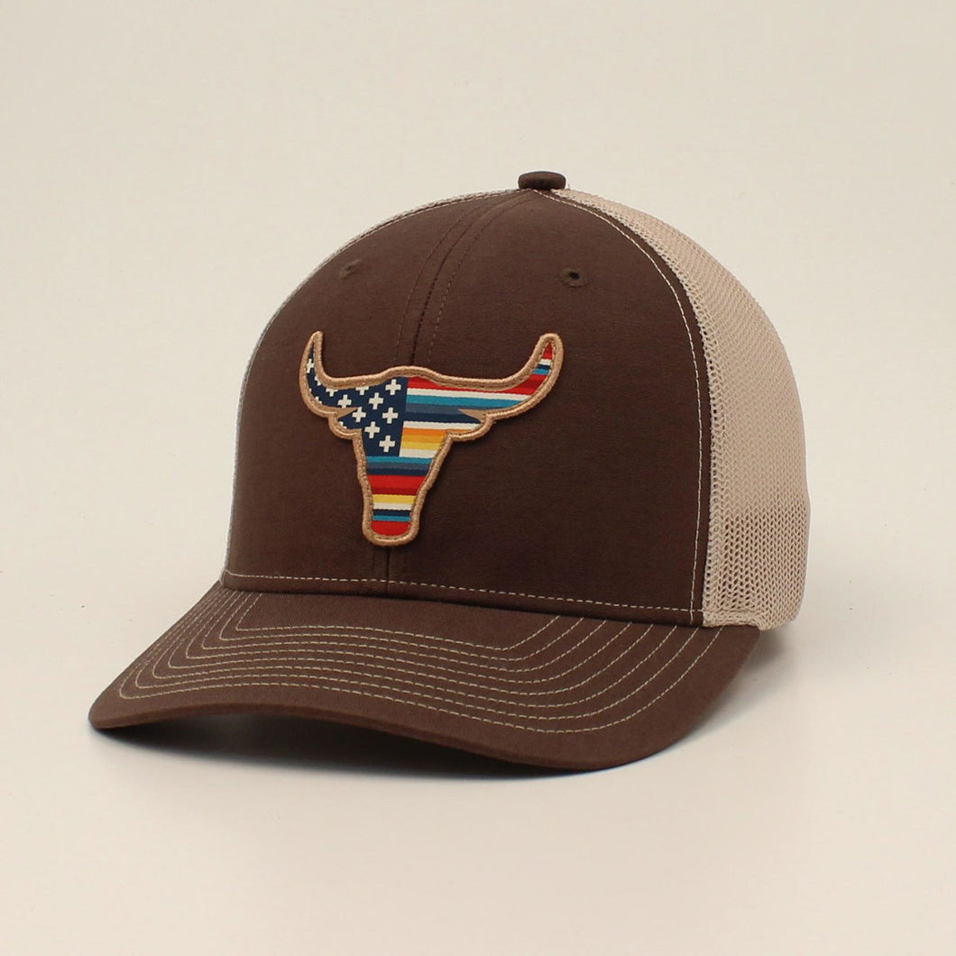 ARIAT R112 CAP SNAP BACK USA FLAG BULL BROWN A300046002