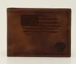 Ariat A3545602 Bifold Wallet Distressed Stitch USA Flag Shield Logo