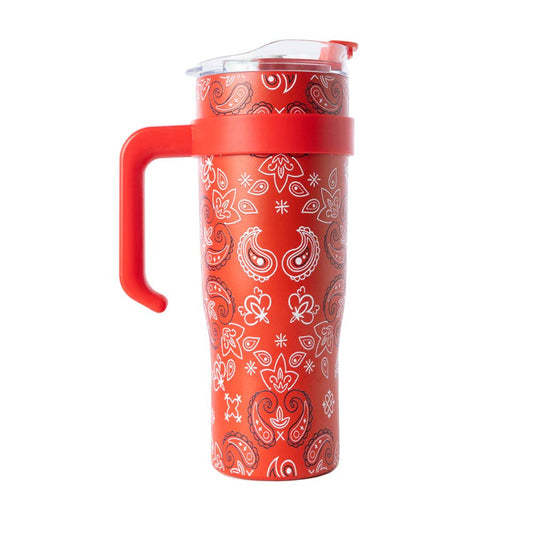 Myra S-14470 Bandana Tooled Western Tumbler in Red Stainless Steel