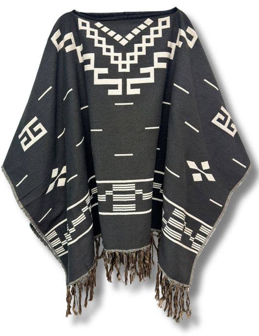 Western Style Cotton Poncho, Design Grey 3:1