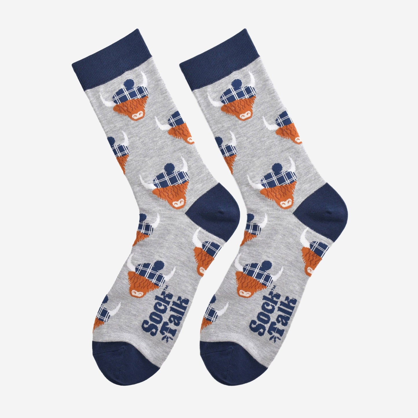 Sock Talk Men's Bamboo Socks - Grey/Navy Blue, Highland Cow Tartan Hat