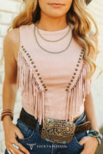 Load image into Gallery viewer, Lucky &amp; Blessed Soft Pink Suede Front Arch Fringe Top TO894SPK
