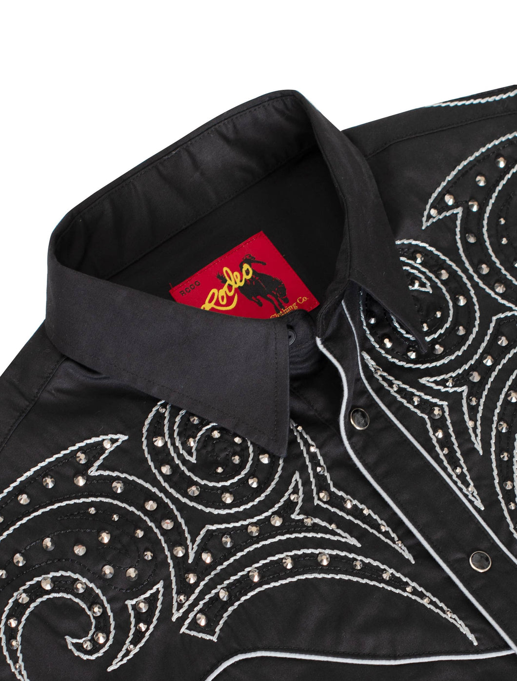 Men's Western Cowboy diamond studded Embroidery Shirt: PS500D-1001 Black with White