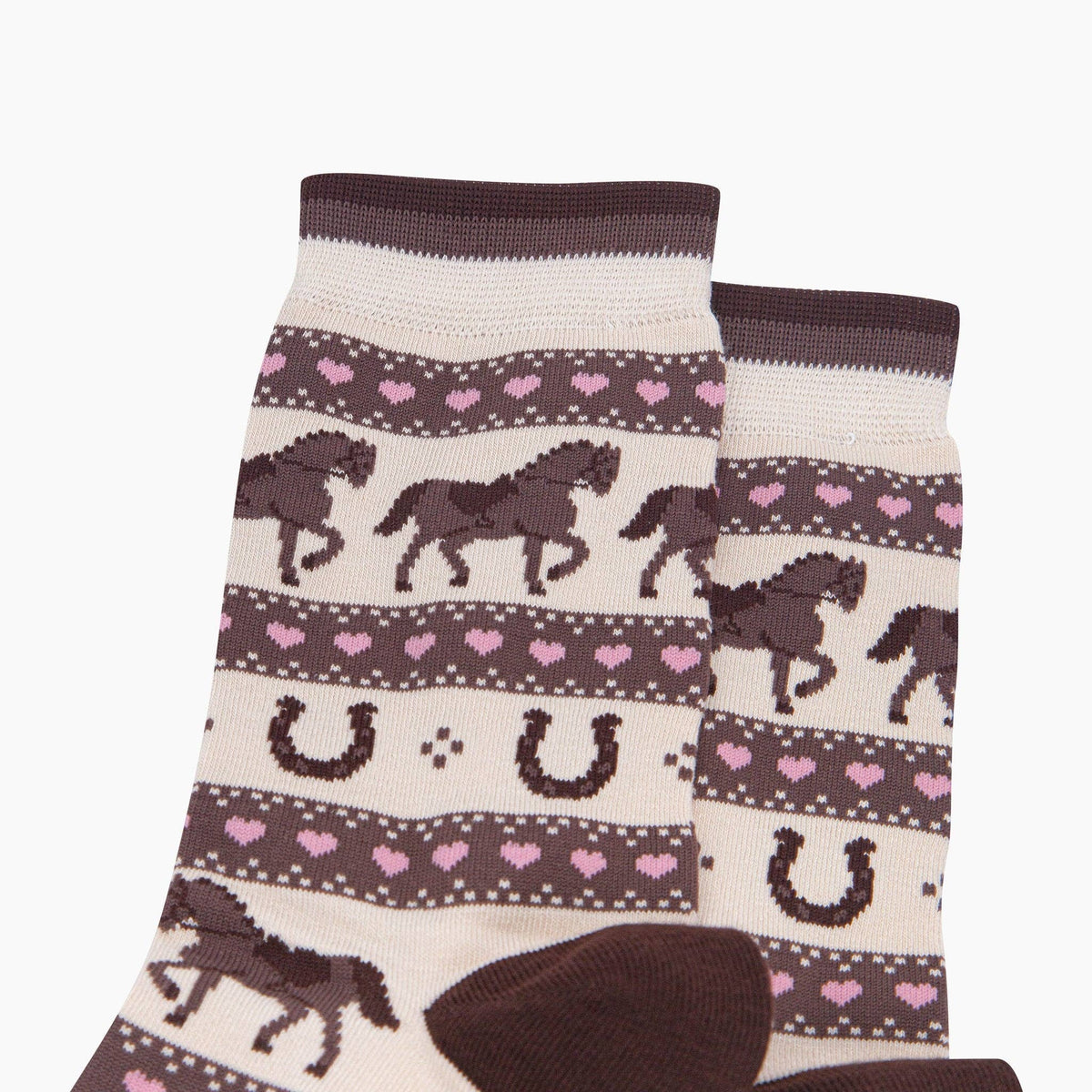 Sock Talk Horse & Horseshoe Stripe Women's Bamboo Socks in Cream