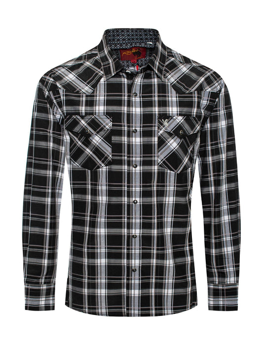 Rodeo Clothing Men's Western Long Sleeve Pearl Snap Plaid Shirt PS400-476