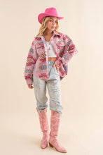 Load image into Gallery viewer, Blue B 33017J - Aztec Chest Pocket Front Loose Shirt Jacket in Pink
