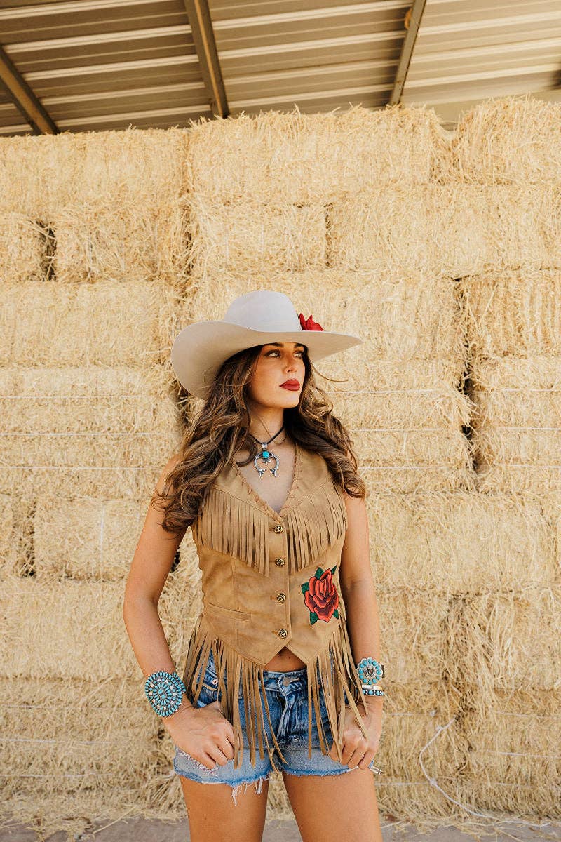 Rodeo Quincy Wild Rose Fringe Vest M2662Q