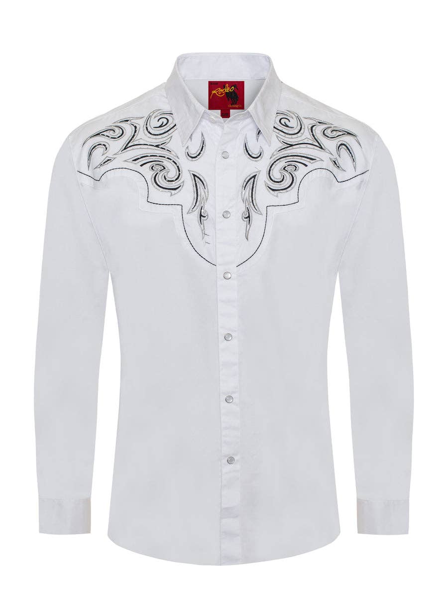 Rodeo Clothing PS500D-1012 Western Cowboy Shirt in White with Black & Grey