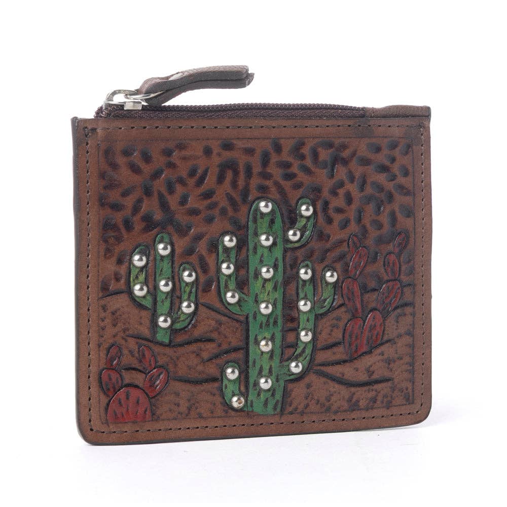 Myra Briar Creek Handtooled Leather Credit Card Holder in Sage Tan: Sage Tan
