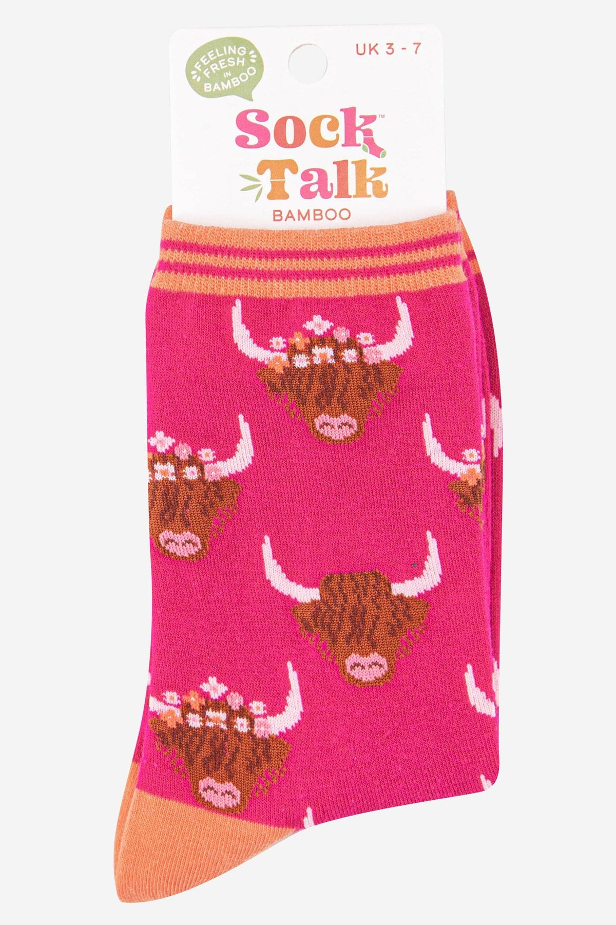 Sock Talk Women's Bamboo Socks - Pink, Highland Cow