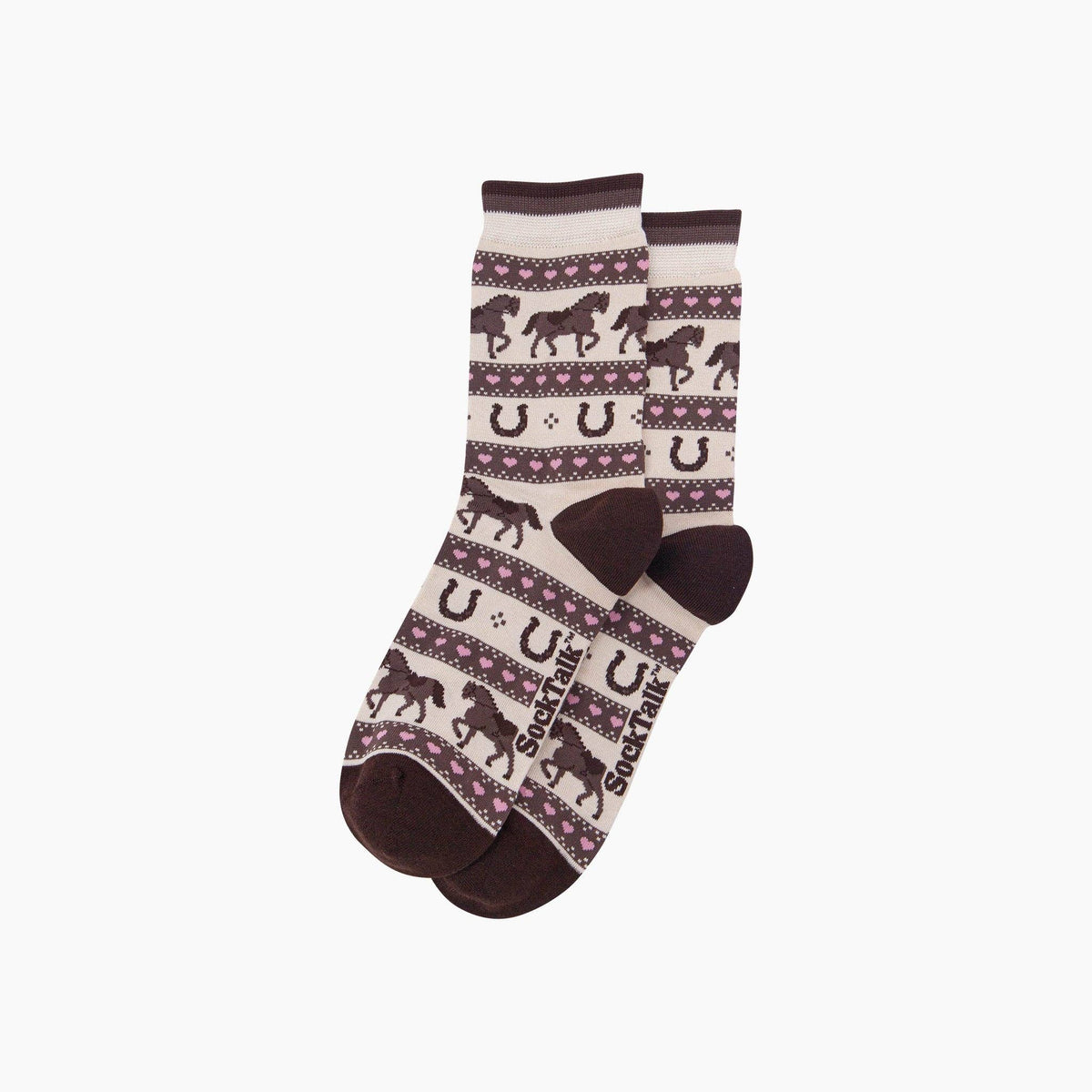 Sock Talk Horse & Horseshoe Stripe Women's Bamboo Socks in Cream