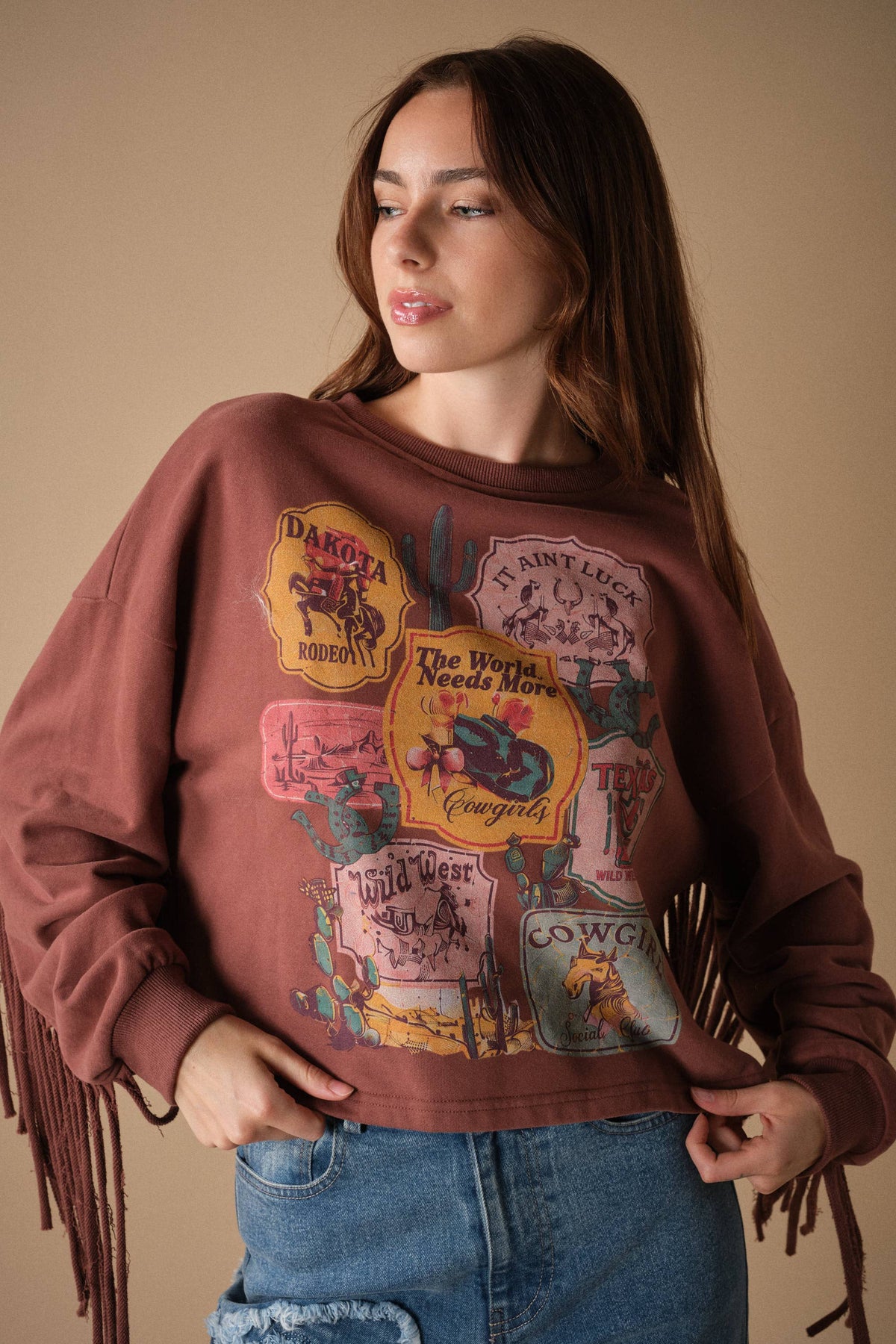 Blue B 33609T Wild West Graphic Fringe Sweatshirt