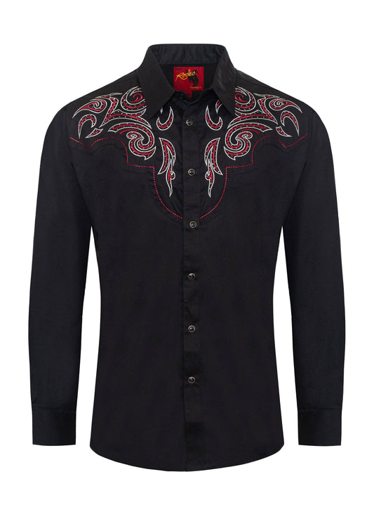 Rodeo Clothing PS500D-1010 Western Cowboy Shirt in Black with Red & White