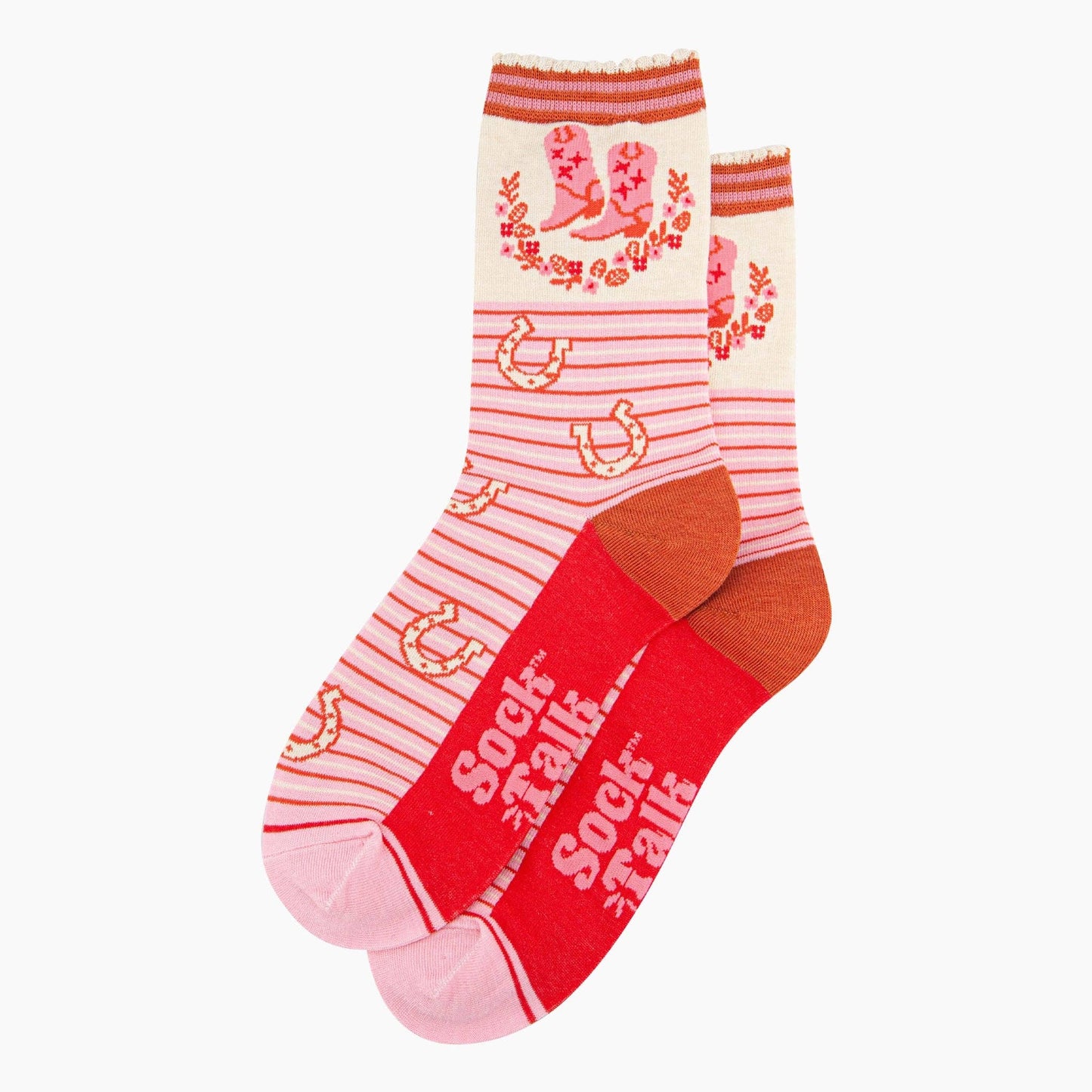 Sock Talk Cowboy Boot Stripe Bamboo Socks in Pink