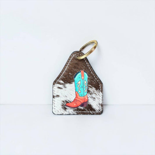 Western Linens Turquoise boot all cowhide Keychain 