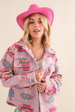 Load image into Gallery viewer, Blue B 33017J - Aztec Chest Pocket Front Loose Shirt Jacket in Pink
