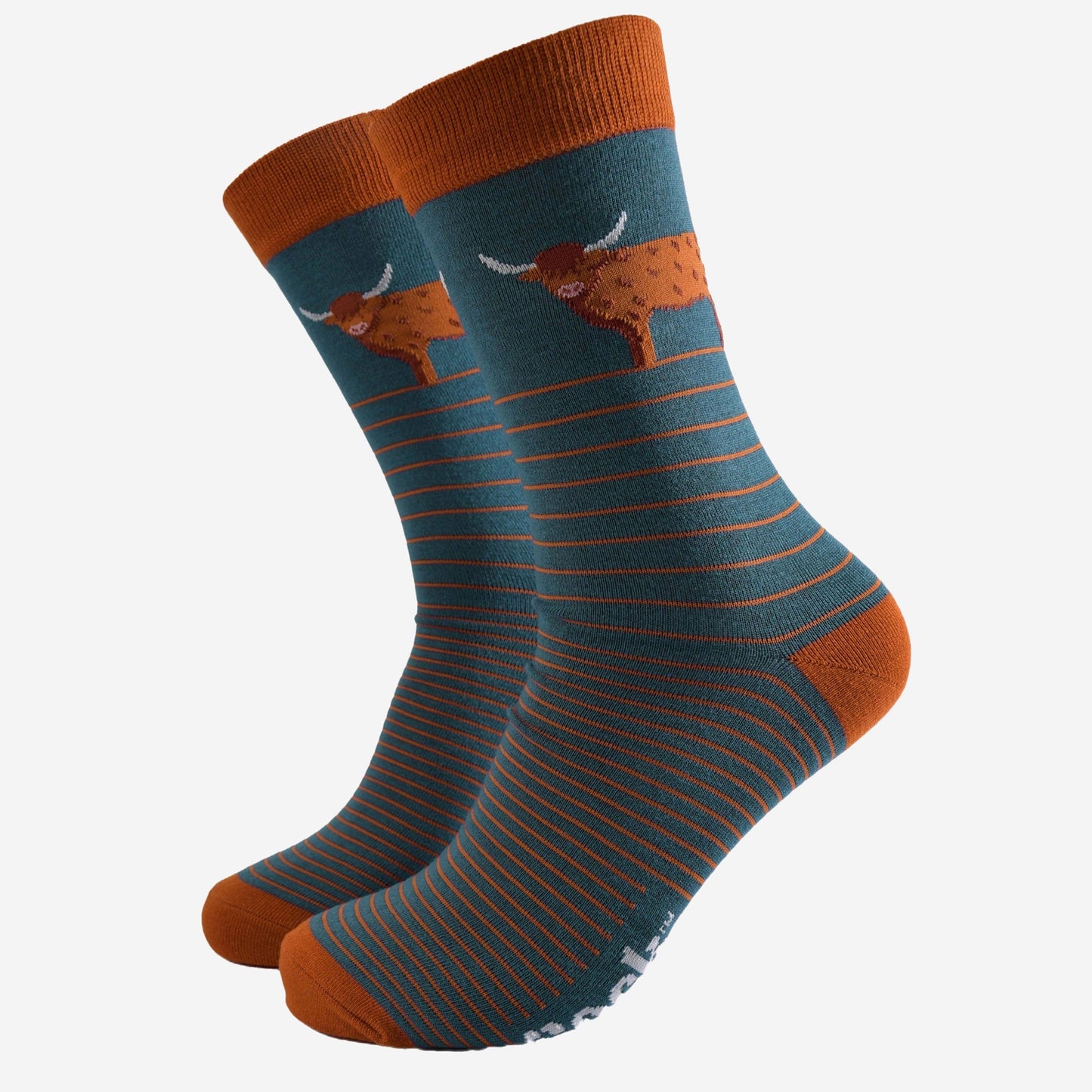 Sock Talk Highland Cow Striped Bamboo Socks in Teal