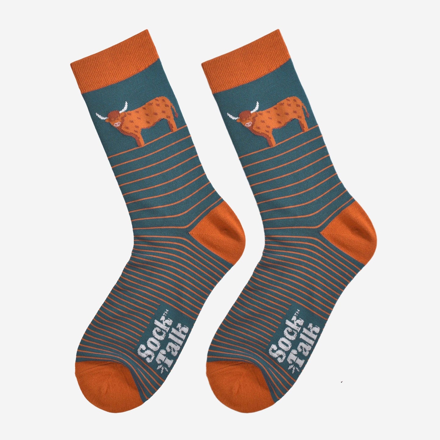 Sock Talk Highland Cow Striped Bamboo Socks in Teal