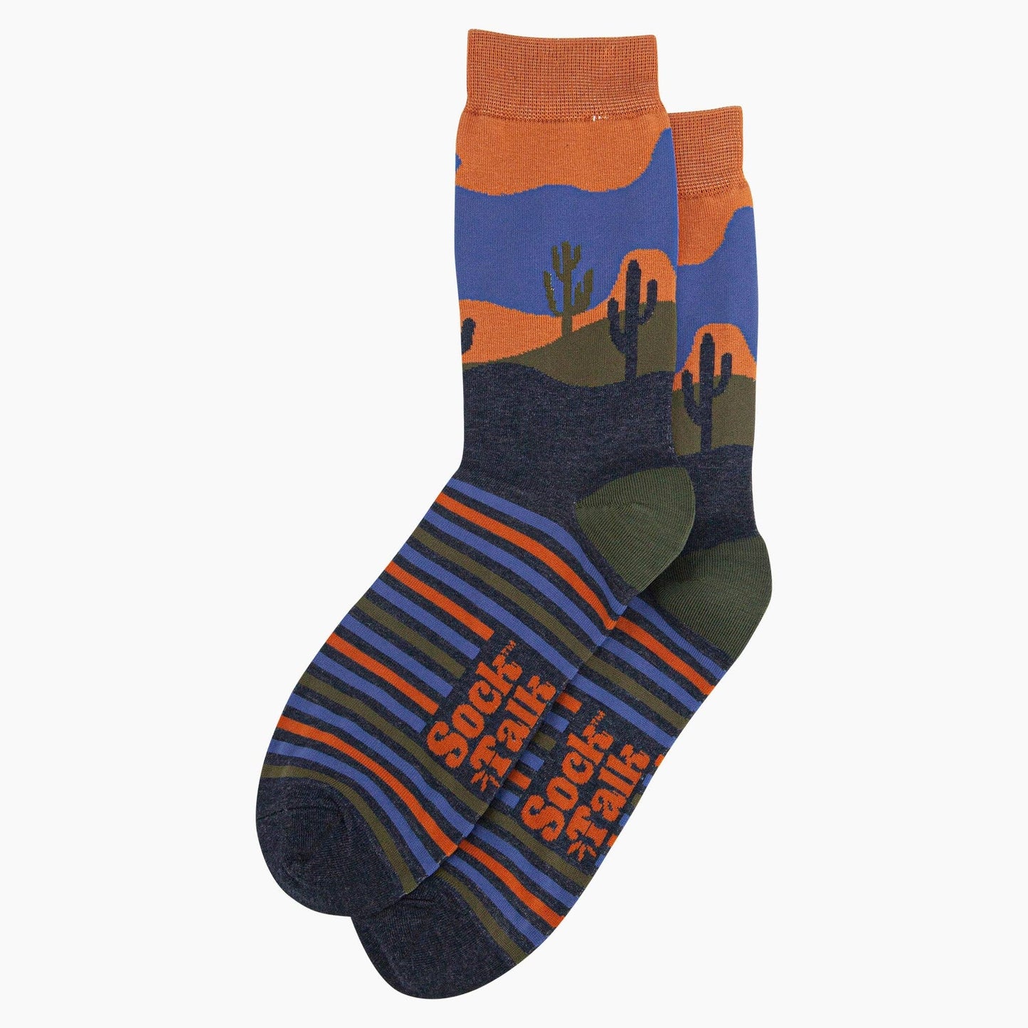Sock Talk Desert Cactus Stripe Bamboo Socks in Blue/Orange