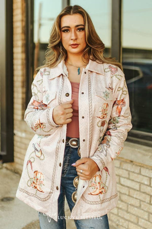 Western Rope Suede Concho Coat W Sherpa Lining JO307