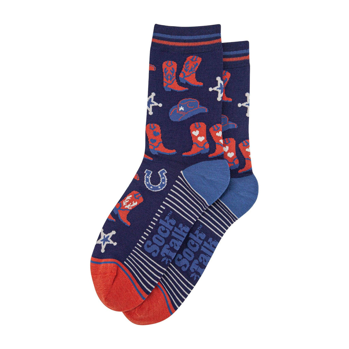 Sock Talk Women's Bamboo Socks - Blue/Denim Blue, Cowboy Boots and Hat