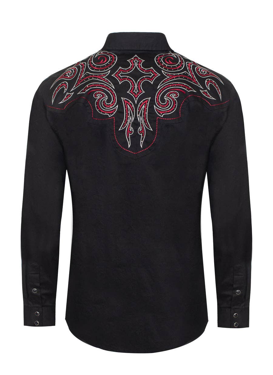 Rodeo Clothing PS500D-1010 Western Cowboy Shirt in Black with Red & White