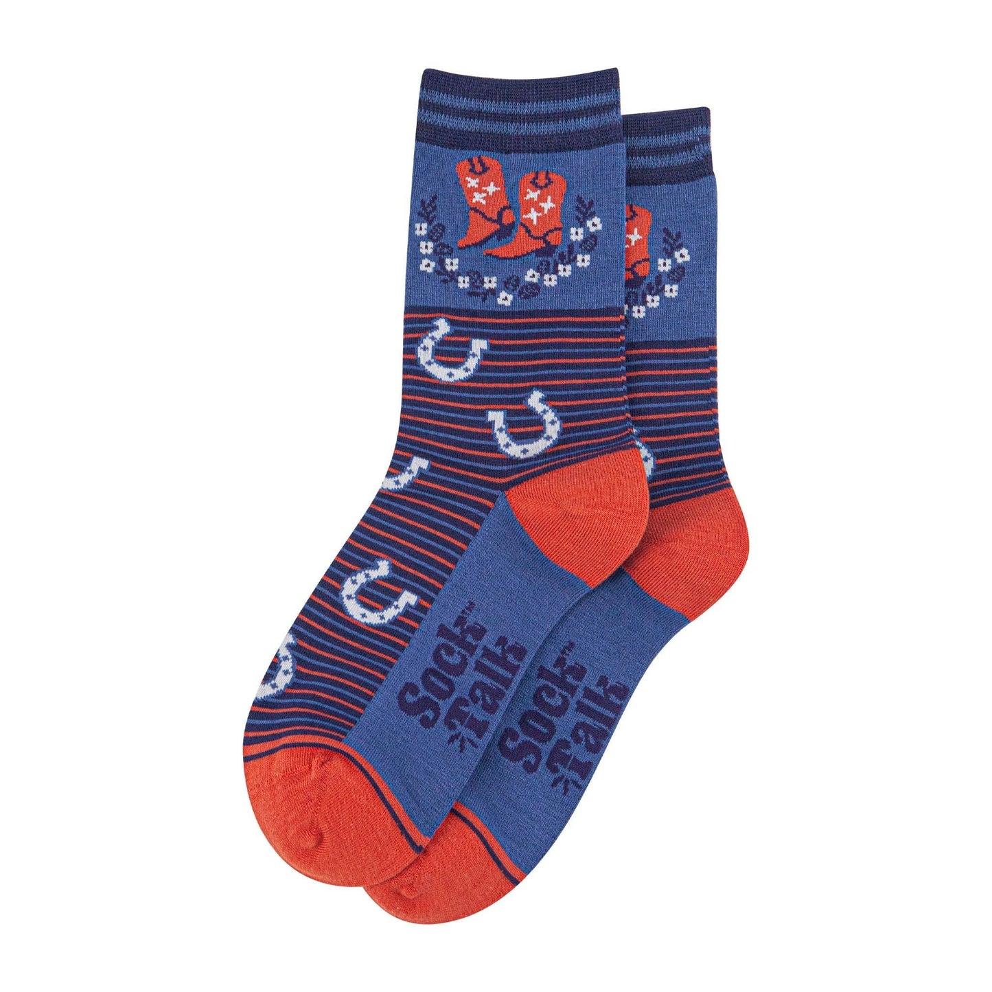 Sock Talk Women's Bamboo Socks - Navy Blue/Denim Blue, Cowboy Wreath