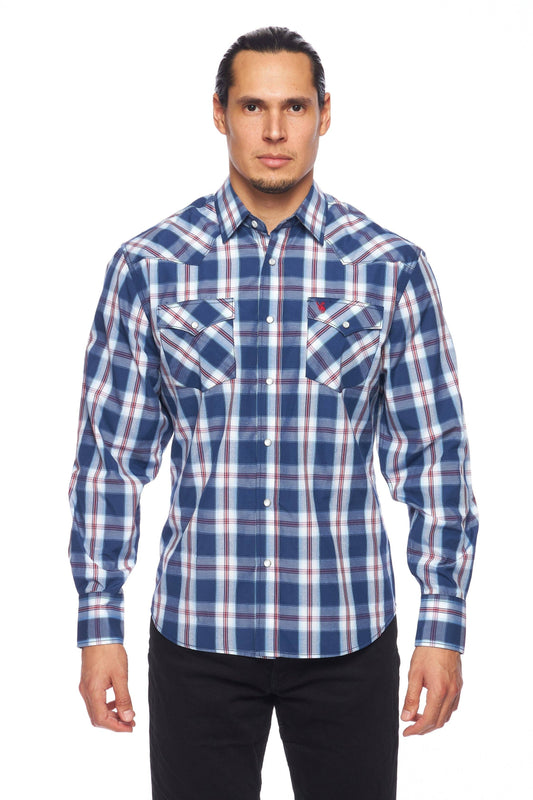 Rodeo Clothing Men's Western Long Sleeve Pearl Snap Plaid Shirt - PS400-403