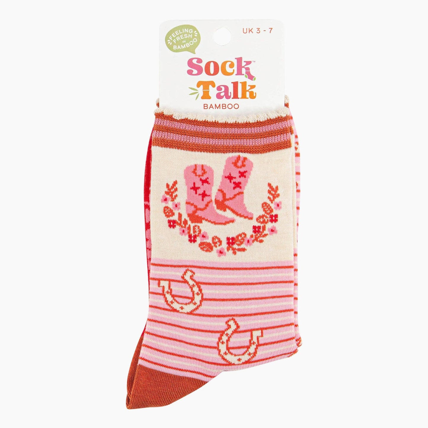 Sock Talk Cowboy Boot Stripe Bamboo Socks in Pink