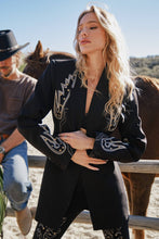 Load image into Gallery viewer, Blue B 23503J - Woven Suiting Embroidered Tunic Blazer
