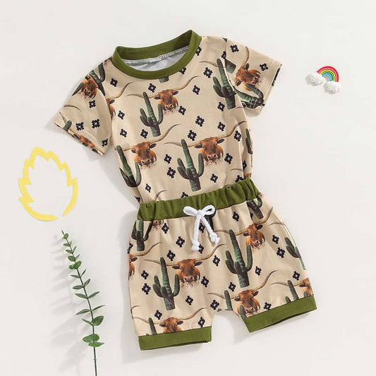 Western Scene Print Two-piece Set in Green