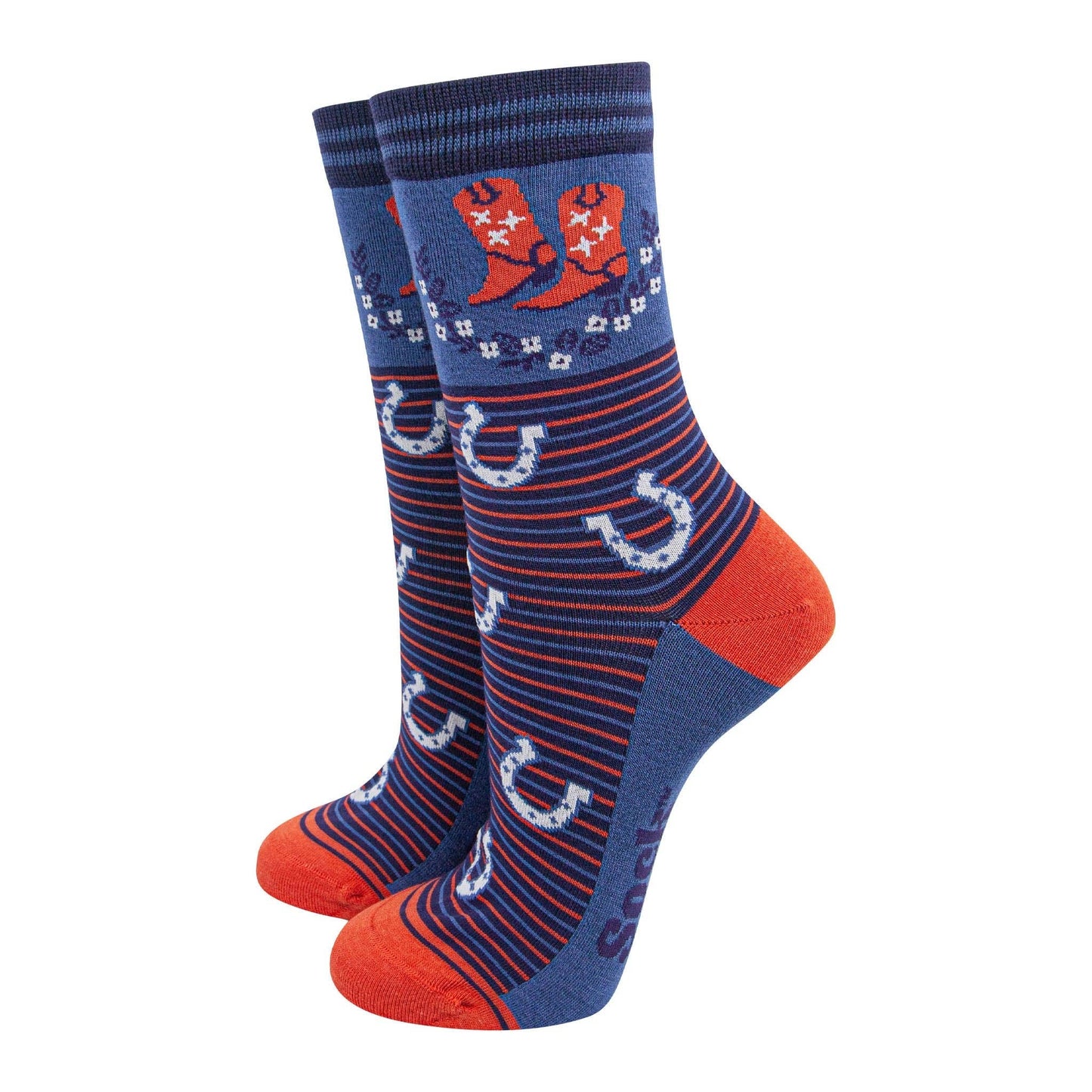 Sock Talk Women's Bamboo Socks - Navy Blue/Denim Blue, Cowboy Wreath