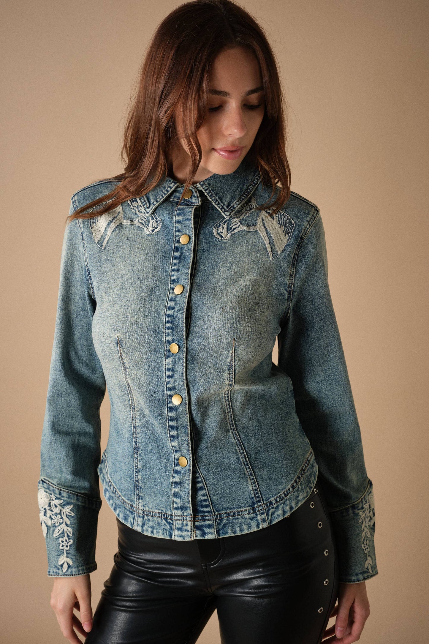 Blue B 96079T Western Embroidered Denim Shirt
