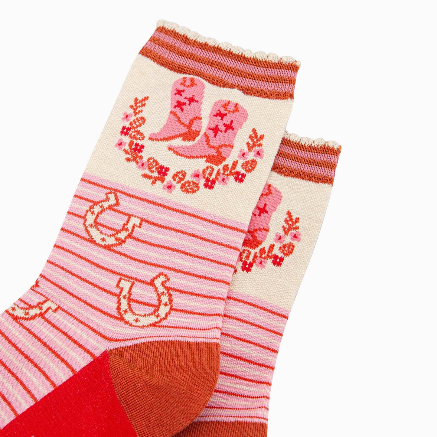 Sock Talk Cowboy Boot Stripe Bamboo Socks in Pink