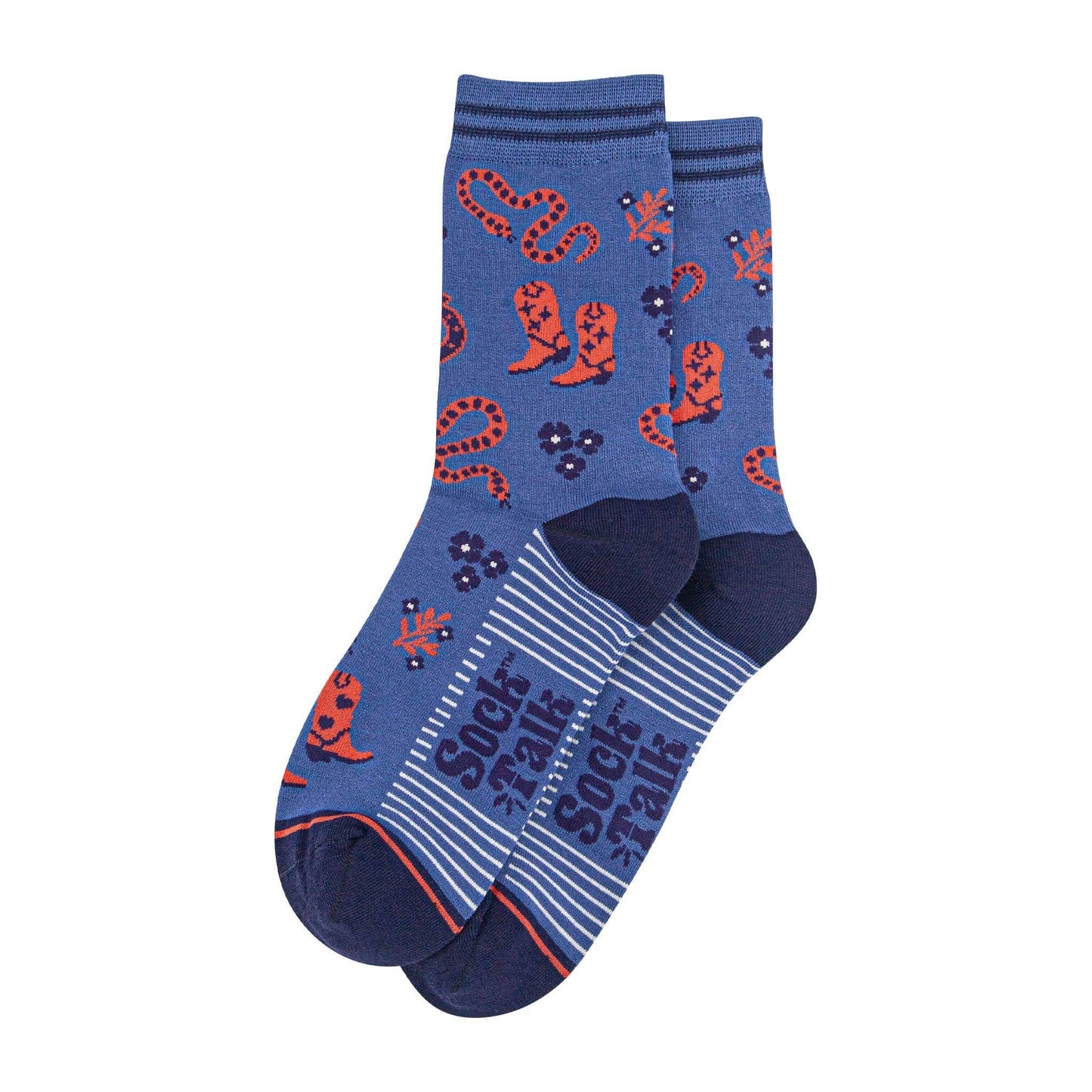 Sock Talk Women's Bamboo Socks - Navy Blue/Denim Blue, Cowboy Snakes