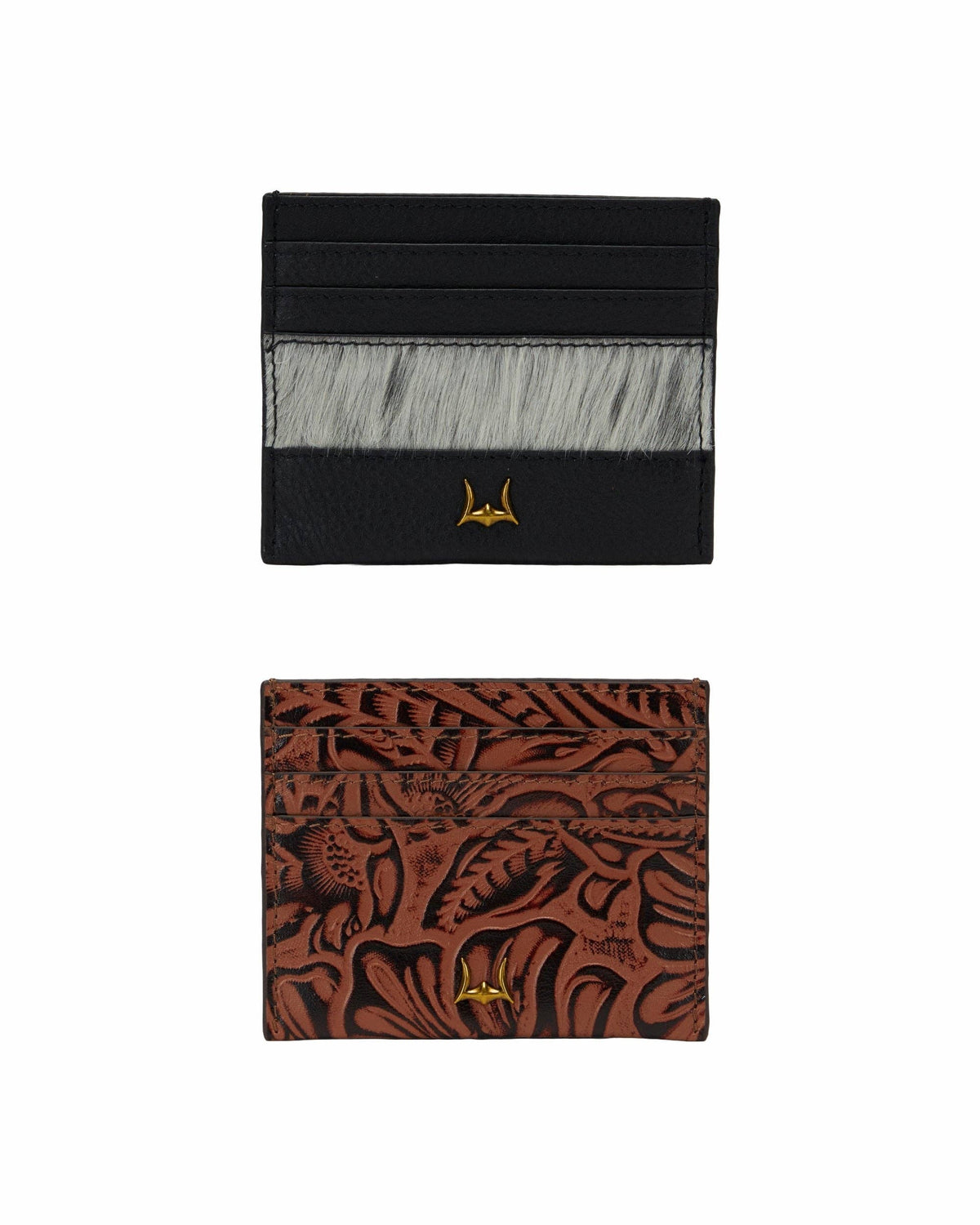 Myra Loyal West Shell Card Holder  In Hand Finished Embossed Leather Brown: Single