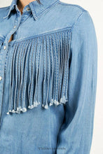 Load image into Gallery viewer, Plus Size Mid Wash Denim Western Shirt W Fringe Yoke TO459-MW-X
